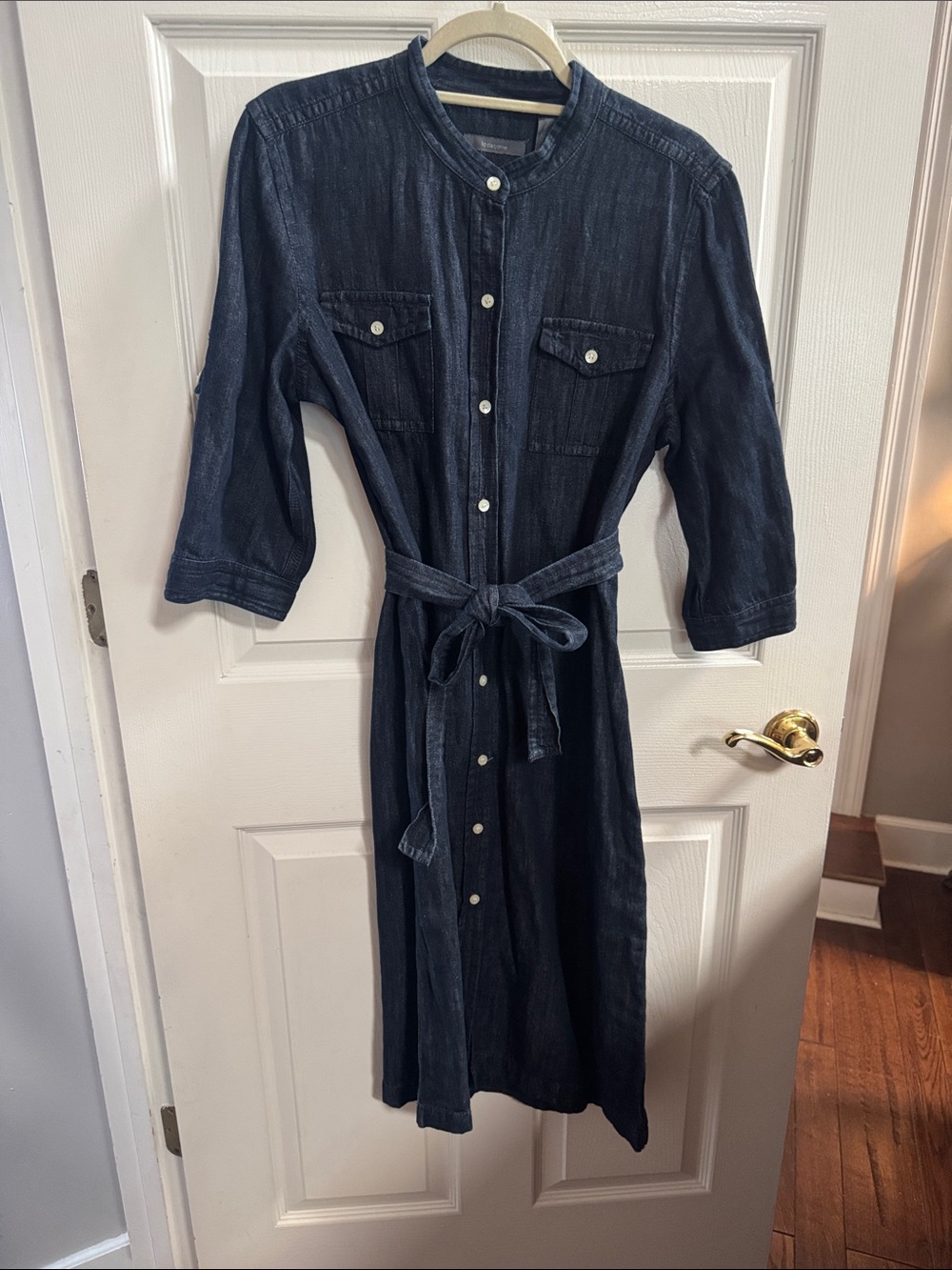 Liz Claiborne Dark Indigo Button-Front Denim Midi Dress with Tie